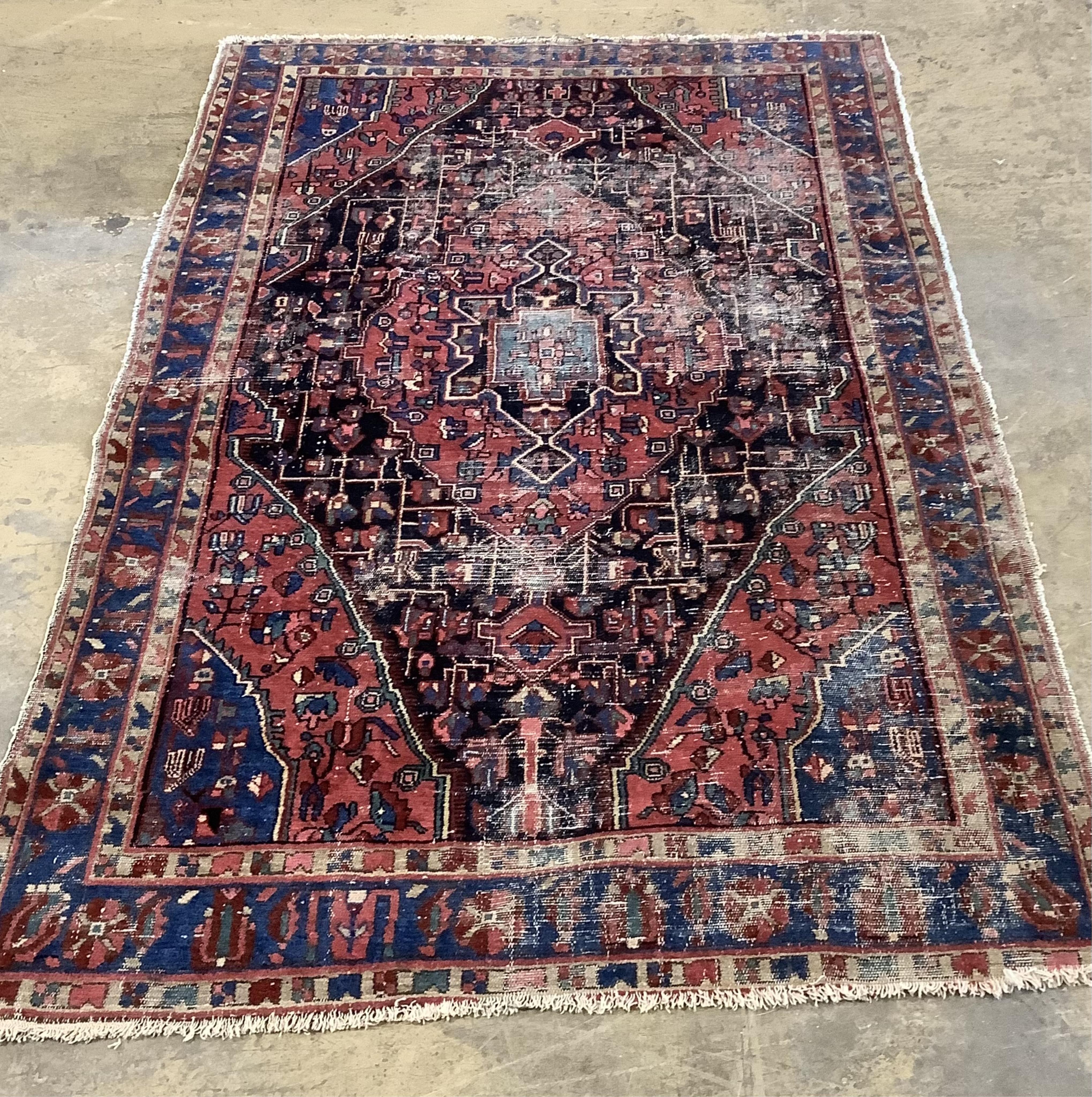 A Hamadan rug, 215 x 130cm and a Malayer rug, 190 x 125cm. Condition - poor to fair